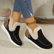 Giày bốt đi tuyết đế bằng ấm áp, thoải mái, đa năng, lót lông, lót nhiệt mùa thu/đông cho học sinh - màu đen - Xem 10