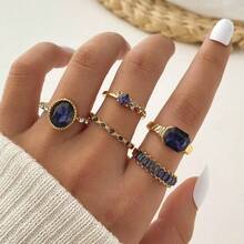 5/6/7 Pcs Zirconia Ring Snake Ring Love Ring Set - Navy Blue - View 6