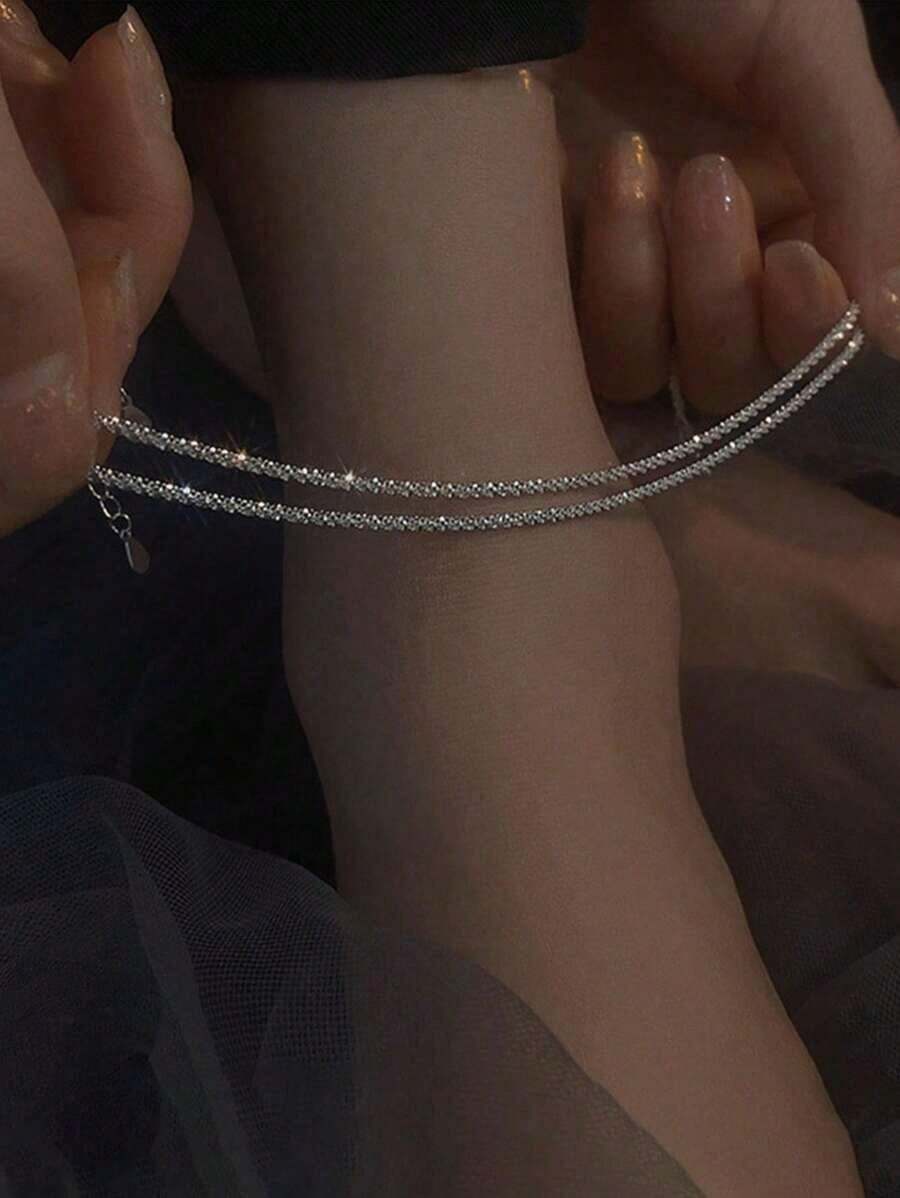 1 pieza Tobillera brillante con estrellas para mujeres, diseño único y elegante minimalista, adecuado para uso diario, fiestas y reuniones - Plateado - Ver 1