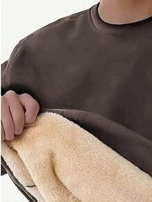 男士纯色简约套头衫保暖内衬运动衫，秋冬