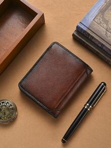 Men's Slim Bifold Wallet With Card Holder, Vertical Trifold Leather Wallet With ID Window Christmas Vintage Gifts - Multicolor - View 11