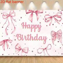 Banner phẳng 2D, Nơ hồng, Phông nền Chúc mừng sinh nhật, Phông nền chụp ảnh tiệc sinh nhật, Phụ kiện trang trí tiệc độc thân dễ thương, Banner trang trí nhà cửa - Hồng - Xem 2