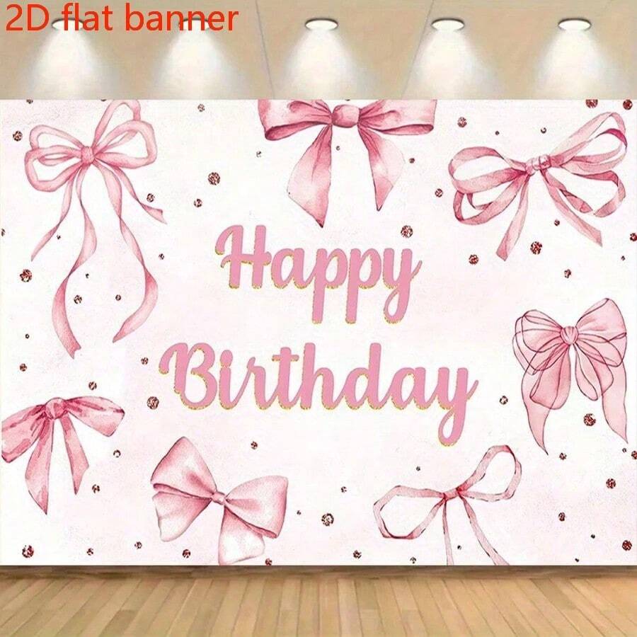 Banner phẳng 2D, Nơ hồng, Phông nền Chúc mừng sinh nhật, Phông nền chụp ảnh tiệc sinh nhật, Phụ kiện trang trí tiệc độc thân dễ thương, Banner trang trí nhà cửa