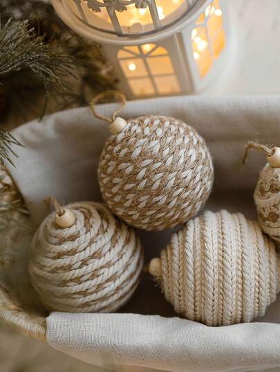 1pc Christmas Ball Ornaments 3.15inch Natural Jute Wrapped Christmas Ball Nude Woven Foam Christmas Bauble Hanging Pendant For Christmas Tree Decor Holiday Festive Xmas Room Party Home Decorations Christmas Decorations Room Decor Winter Christmas Decorations Home Christmas Gifts Christmas Decor