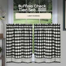 Achim Home Furnishings Buffalo - Cortina de Cuadros para Ventana, Par de bandejas, Blanco/Negro, Tier Pair 58 x 24, 1 - Negro - Ver 3