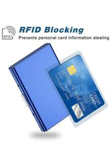 RFID信用卡夾 金屬錢包 不鏽鋼信用卡保護套 名片夾 中性硬幣包 迷你錢包 卡套 小錢包 - 藍色 - 查看 5