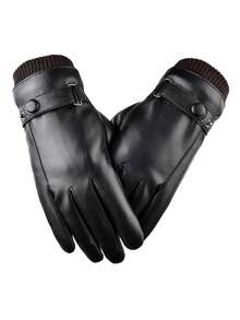 Luvas masculinas de outono e inverno com tela sensível ao toque, ideais para ciclismo e esqui ao ar livre. Resistentes ao frio e com tecido macio e quente, estas luvas de couro canelado com três fios são perfeitas para neve.