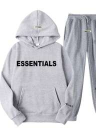 Essentials 2pcs Men's Casual Print Drawstring Hoodies And Pants Set, 2025 New Street Loose Sweatshirt Set For Women And Men, Hip-Hop Skateboard Casual Sportswear For Autumn And Winter