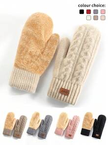 1 件女士冬季针织双层加厚保暖触屏手套，温暖女士时尚露指手套适合日常使用、派对、餐饮、骑自行车、旅行、写作、办公室 - 彩色 - 查看 8