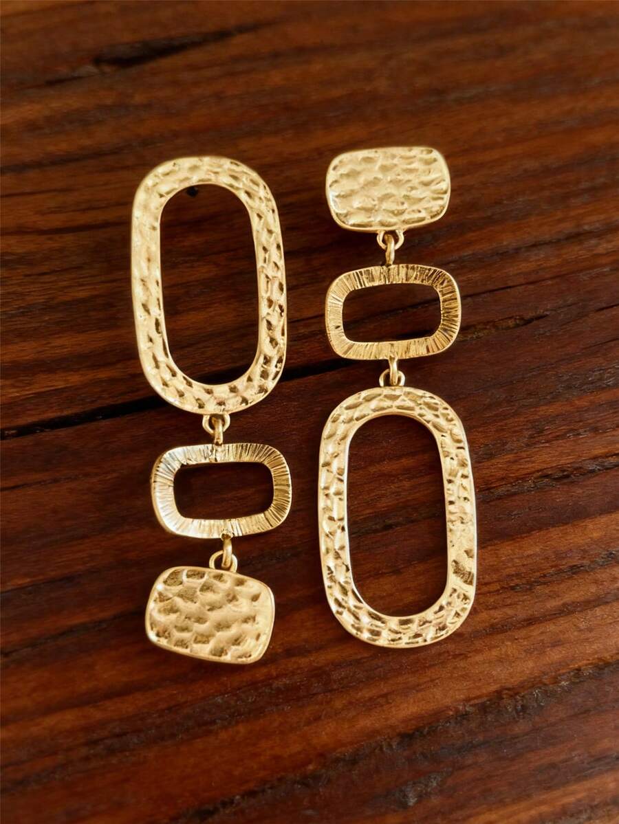 1 Paio di Orecchini Pendenti con Ciondolo Geometrico Quadrato Dorato, Accessori Gioiello per Uso Quotidiano, Ufficio e Lavoro