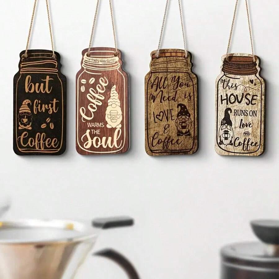 Revestimento de parede de madeira cor café (1/4 de peça), decoração de interiores, conjunto decorativo para canto de café, pendente decorativo - Multicolorido - Ver 1