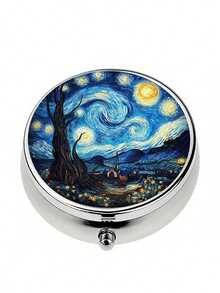 2-Compartment Square & 3-Compartment Round Pill Box, Portable Pocket Or Wallet Sized Decorative Metal Medicine/Vitamin Storage Box, Unique Gift (Starry Night, Puppy) - Multicolor - View 21