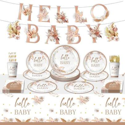 50/40/30/10pcs Set Theme Tableware Set, Welcome Baby Party Decorations Paper Plates, Napkins, Cups, Cutlery Set, Baby Shower, Gender Reveal Party Supplies