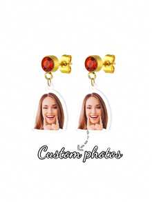 Customized Photo Acrylic Earrings With Birthstone, Personalized Charm Bohemian December Birthday Stone Picture Earrings, Stainless Steel Unique Color Photo Memory Earrings Family Holiday Jewelry, Perfect Birthday Gift For Bestie, Wedding Anniversary Gift For Her, Valentine's Day Gift, Christmas Gift, Mother's Day Gift