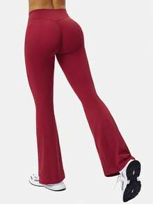 Pantalon évasé à taille haute rouge MFVIM, pantalon de yoga ajusté et décontracté à taille haute, pantalon évasé respirant et confortable pour les loisirs, les sports, la course et l'entraînement, coupe slim, tissu léger, pantalon long affinant la taille pour le port en extérieur - Rouge - Voir 9