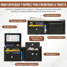 Lukovee Billetera para Hombre Piel, Cartera para Hombre RFID Bloqueo Antirrobo Tarjetero de Cartera Cuero Minimalista, Billetera Hombre Carteras para Caballero Plegable para Hombre Regalo - Negro (Nuevo) - Ver 6