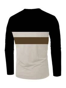 1pc Men's Casual Round Neck Colorblock Bird Print Long Sleeve T-Shirt, Business Style, Autumn