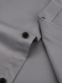 Men's Stretch Business Casual Shirt - Wrinkle-Free & Easy Care With Black Buttons | Comfort Formal & Daily Wear - 灰色 - 查看 5