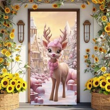 1 Piece Reindeer Welcome Christmas Door Banner, Festive Home Entrance Decoration, Outdoor Holiday Party Hanging Sign, Multiple Sizes To Choose From