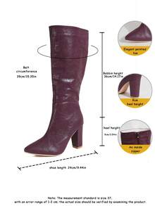 Women's Pointed Toe Chunky Heel Ankle Boots, Fashion Versatile Ankle Boots For Spring, Autumn & Winter - Burgundy - View 3