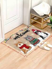 1 pieza Felpudo de gato de invierno, Felpudo de bienvenida de gato divertido, Felpudo navideño de gato, Decoración navideña, Alfombra de baño súper suave - Material de terciopelo, Adecuado para decoración de baño y sala de estar Alfombra de baño Alfombra de baño Alfombra de cocina