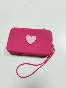 1 bolsa de cosméticos de silicona de unicolor con forma de corazón, bolsa de almacenamiento de gran capacidad, bolso con cuerda colgante, bolso simple para mamá, monedero, estuche para lápiz labial, bolso cuadrado, bolsa de almacenamiento para brochas de maquillaje, silicona suave, uso multifuncional, a prueba de humedad, a prueba de moho, resistente al calor y fácil de limpiar, cremallera suave sin óxido, tacto cómodo, equipado con cuerda colgante, bolsa de cosméticos, bolsa de maquillaje grande, regalos de Navidad, bolsa, viaje, bolsa, embrague / bolso pequeño, organizador de maquillaje, bolsa, soporte para brochas, mini bolsa, bolsa de gran capacidad