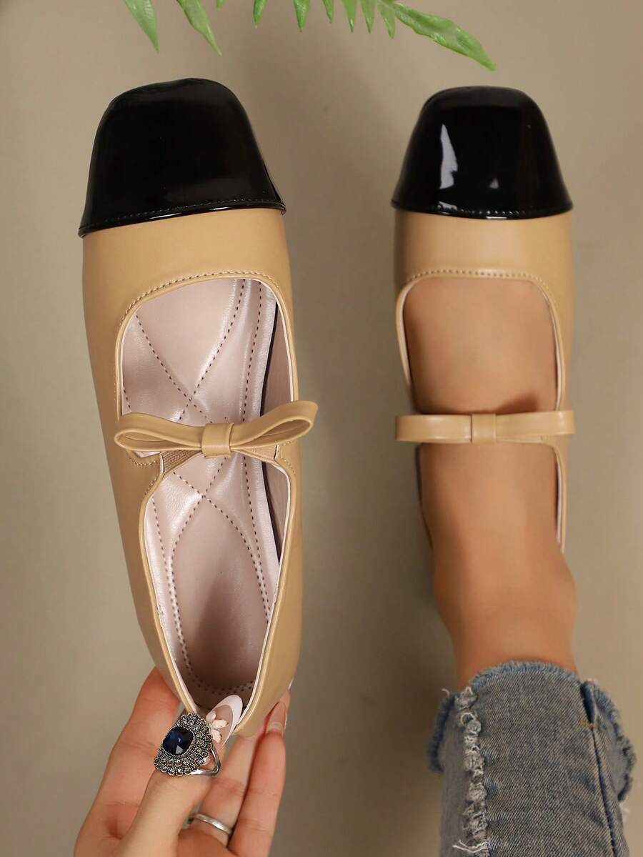 Sepatu Mary Jane Colorblock Baru dengan Pita, Gaya Retro Manis untuk Gadis, Cocok untuk Pemakaian Sehari-hari, Sekolah, Perjalanan, Nongkrong dengan Teman, Tersedia dalam Warna Colorblock Cokelat/Hitam dan Putih/Hitam