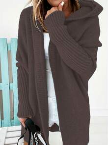 Kardigan Berkerudung Oversize Lengan Kelelawar Warna Polos - Coffee Brown - View 3