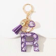 1pc Women's Fashion Purple Shiny Heart-Shaped Rhinestone 26 English Letter Keychain, Resin Drip Glue Rhinestone Initial Key Chain, Suitable As Gift For Friends, Students, Women, Cute Bag Charm, Car Key Accessory, Valentine's Day, Mother's Day Gift Christmas Bag Charms Car Accessories Teacher Sister Gift Ideas