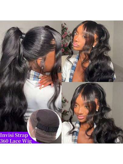 ZHENDEFA 360 度蕾丝前发假发 真人发 隐形绑带 波浪卷发 高清蕾丝前发假发 真人发 预拔 抽绳 360 度前额无胶假发 女士 180 度密度全蕾丝假发