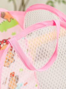 1pc Foldable Cartoon Animal Pattern Mesh Storage Basket With Handle, Suitable For Indoor/Outdoor Snacks, Toys, Clothes Storage, Baby & Kids