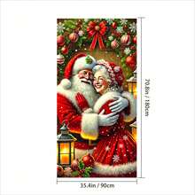Cortina de porta de Natal com Papai Noel e Sra. Noel - Adequada para decoração de Natal, festa de aniversário e festival, feita de poliéster, Natal