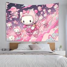 Sanrio 1 قطعة جدارية مطبوعة برسوم كرتونية جذابة - جدارية سانريو: هيلو كيتي تعبر الكون، مثالية لديكور غرفة النوم أو غرفة المعيشة أو السكن الجامعي، متوفرة بأحجام متعددة، ديكور لحفلة عيد الميلاد، هدية مثالية