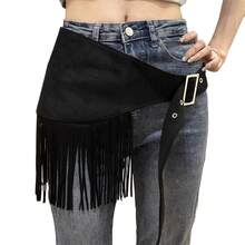 Women's Retro Western Hip Scarf Solid Color Tassel Buckle Triangle Hip Scarves Skirt Belly Dance Costume - 黑色 - 查看 6