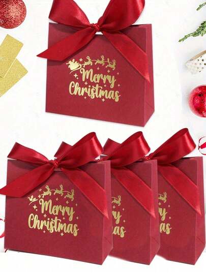 Cajas de regalo de Navidad en miniatura con cintas - Diseño festivo rojo y verde "Feliz Navidad", patrón de renos y árboles, perfectas para obsequios de fiestas navideñas, rellenos de calcetines y medias, cajas de regalo de Navidad, lo mejor para Navidad