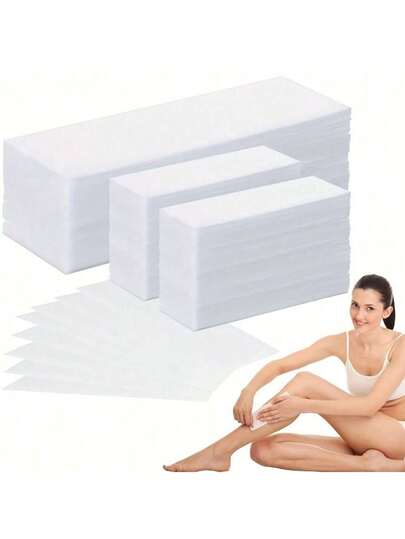 100 piezas/50 piezas Papel de tela no tejida blanco para depilación, papel de cera de depilación instantánea y descamación de la piel, papel de depilación de cera de abeja de un solo uso y rápido