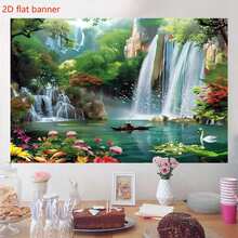 Pieza de bandera plana 2D de tapiz de paisaje de cascada de poliéster - Escena natural artística de fondo, adecuada para decoración del hogar y fiestas, sin necesidad de energía, decoración universal para días festivos, se puede usar como utilería en habitaciones, jardines, estudios de fotografía