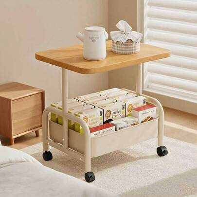 Two-Tier Caster Table, Movable Side Table, Living Room Sofa Storage, Bedroom Ornament Rack, Small Tea Table