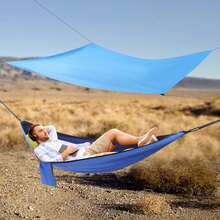Hamaca con mosquitera y lona para tienda de campaña, juego completo, accesorios de camping en azul, impermeable con protección UV, 290x140cm + 310x310cm, capacidad de carga 200kg, incluye piquetas de aluminio para acampar en jardín y bosque - Azul - Ver 2