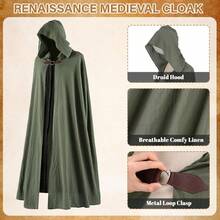 Ibeauti Renaissance Hooded Cloak Linen Cloak Halloween Medieval Costume Cape Women Mengift - 綠色 - 查看 3