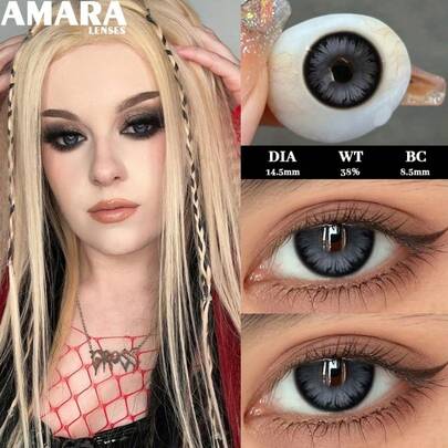 AMARA 1 Par de Lentes de Contato Coloridas Cinza Macias Crazy Halloween para Maquiagem dos Olhos 14,5mm 1 Ano Descartáveis Moda Cinza Cosplay Lentes para Olhos