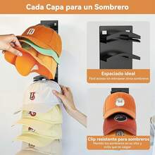 2PCS Organizador De Gorras De Béisbol,Perchero De Pared Con Adhesivo Fuerte,Con Capacidad Para 20 Sombreros, Con Dos Métodos De Montaje, Apto Para Guardarropas Y Gabinetes. (Negro) - Negro - Ver 10
