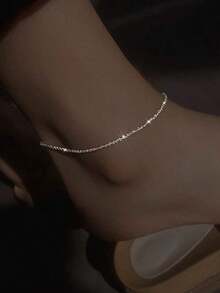 1 pieza Tobillera brillante con estrellas para mujeres, diseño único y elegante minimalista, adecuado para uso diario, fiestas y reuniones - Plateado - Ver 7