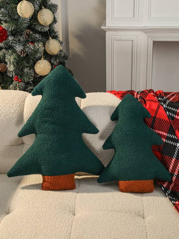 1pc Christmas Decorative Throw Pillow, Christmas Tree Pillow, Two Size Options, Soft & Comfortable, Skin-Friendly, Suitable For Living Room Sofa, Bedroom Bedside, Also A Great Gift, Christmas Atmosphere Decorative Pillow, Green