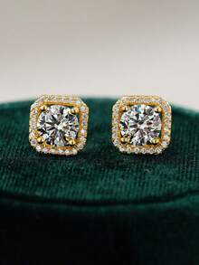 1 Pair 925 Sterling Silver Jewelry, Cubic Zirconia Stud Earrings, Elegant Minimalist Design, Gift For Women, Suitable For Daily Wear, Commute, Leisure, Travel, Party, Collection, Comes With Exquisite Gift Box, Fashionable Accessory For All Seasons