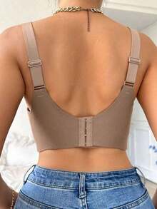 Sujetador sin costuras con efecto push-up para mujer, sujetador sin realce, con relleno extraíble, bralette, ajuste nude, ropa interior cómoda y casual, con elevación, sin cables - Café integral - Ver 6