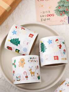 300 Sheets/Roll Christmas Sticker Roll, Cartoon Christmas Element Image Self-Adhesive Labels, Used For Gift Packaging, Holiday Party Decoration, Stationery Decoration, Irregular Shape Disposable Sticker Pack, Suitable For Christmas Gifts, Back-To-School Decoration - Multicolor - View 2