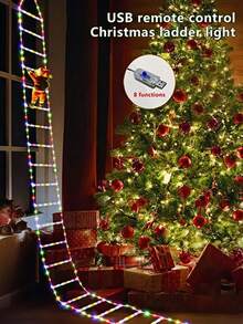 3m/9.84ft Christmas Decoration Ladder Lights - Christmas Fairy Lights, Christmas Ladder Decoration Lights, With Santa Claus, Suitable For Indoor And Outdoor, Windows, Garden, Home, Wall, Christmas Tree Decoration, Christmas Gifts, Meaning Santa Claus Coming To Your Home - 彩色 - 查看 6