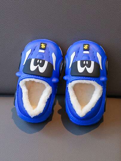 1 par de zapatos de invierno impermeables, con forro de peluche, con diseño de dibujos animados, planos y antideslizantes, adecuados para usar como pantuflas en interiores y para el uso en exteriores en invierno