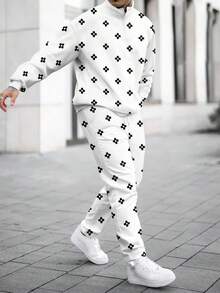 Men Two-Tone Casual Daily Zip-Up Sweatshirt And Sweatpants Set, Autumn/Winter, Fall Clothes - Multicolor - View 4